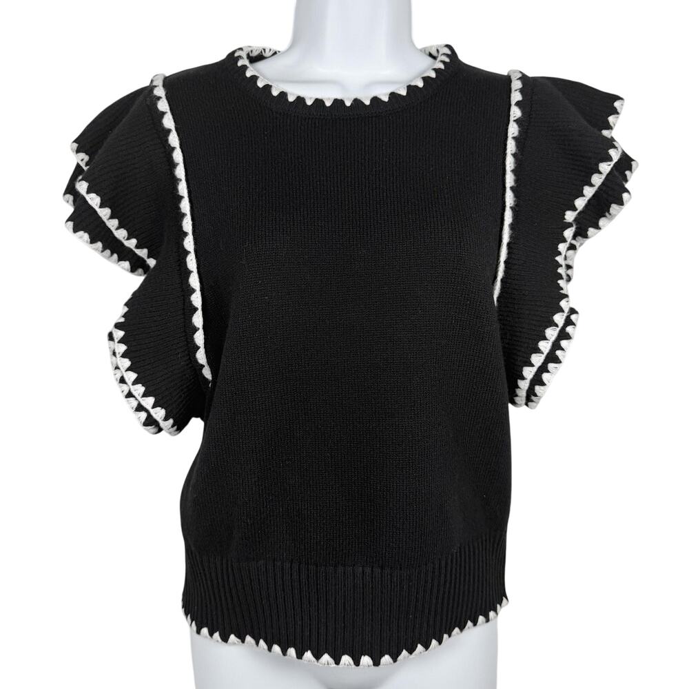 Paper Parachute Sweater Womens Medium Black Ruffle Flutter Sleeve Knit Pullover